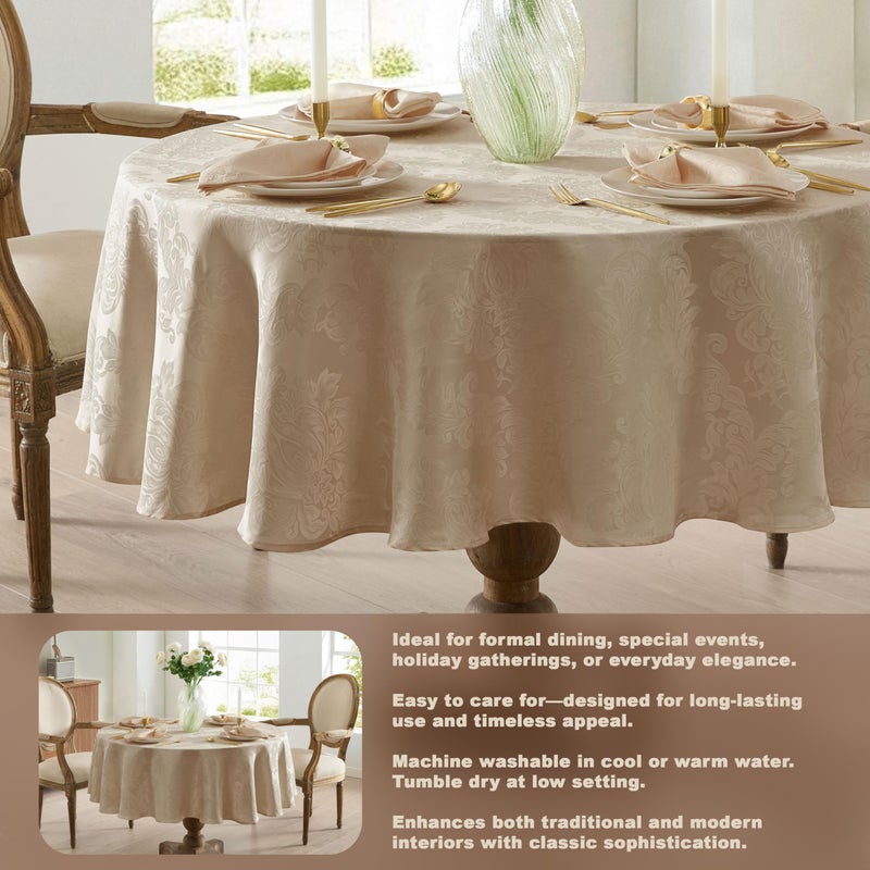 Newbridge Barcelona Luxury Damask Fabric Tablecloth, 108â€ Round, Antique White, 100% Polyester, No Iron, Soil Resistant Dining Room, Party and Banquet Table Cover - Image 3
